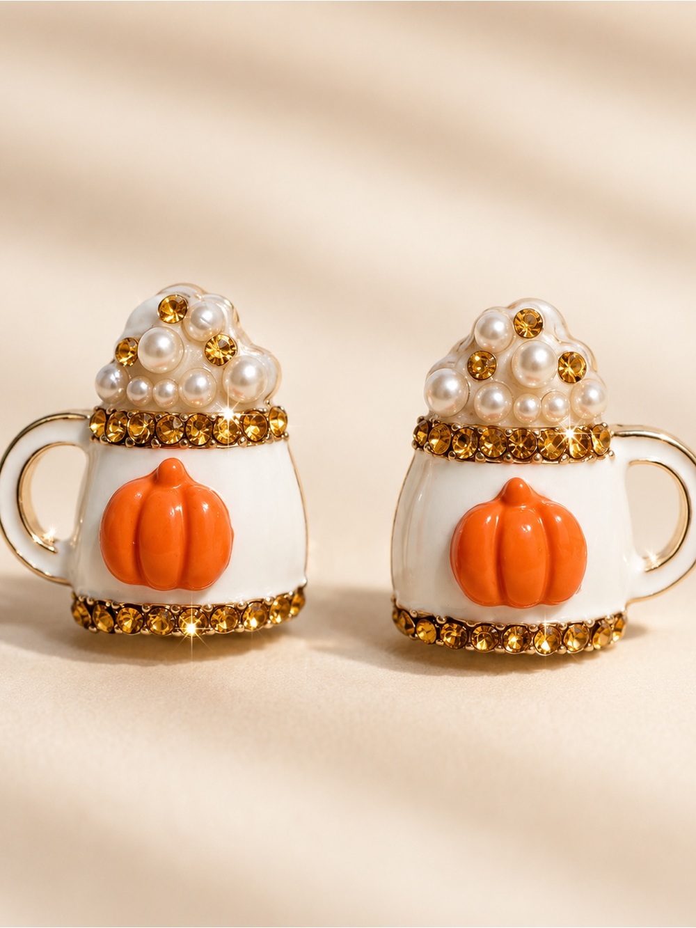 Pumpkin Spice Mug Rhinestone & Pearl Earrings